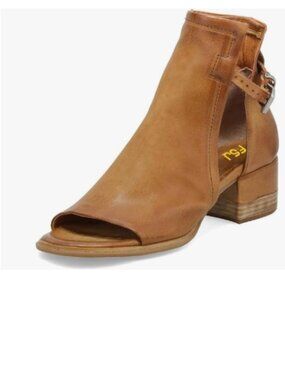 FSJ Brown Peep Open Toe Boot Cut Out Buckle Ankle Boot Block Low Heeled Sandals